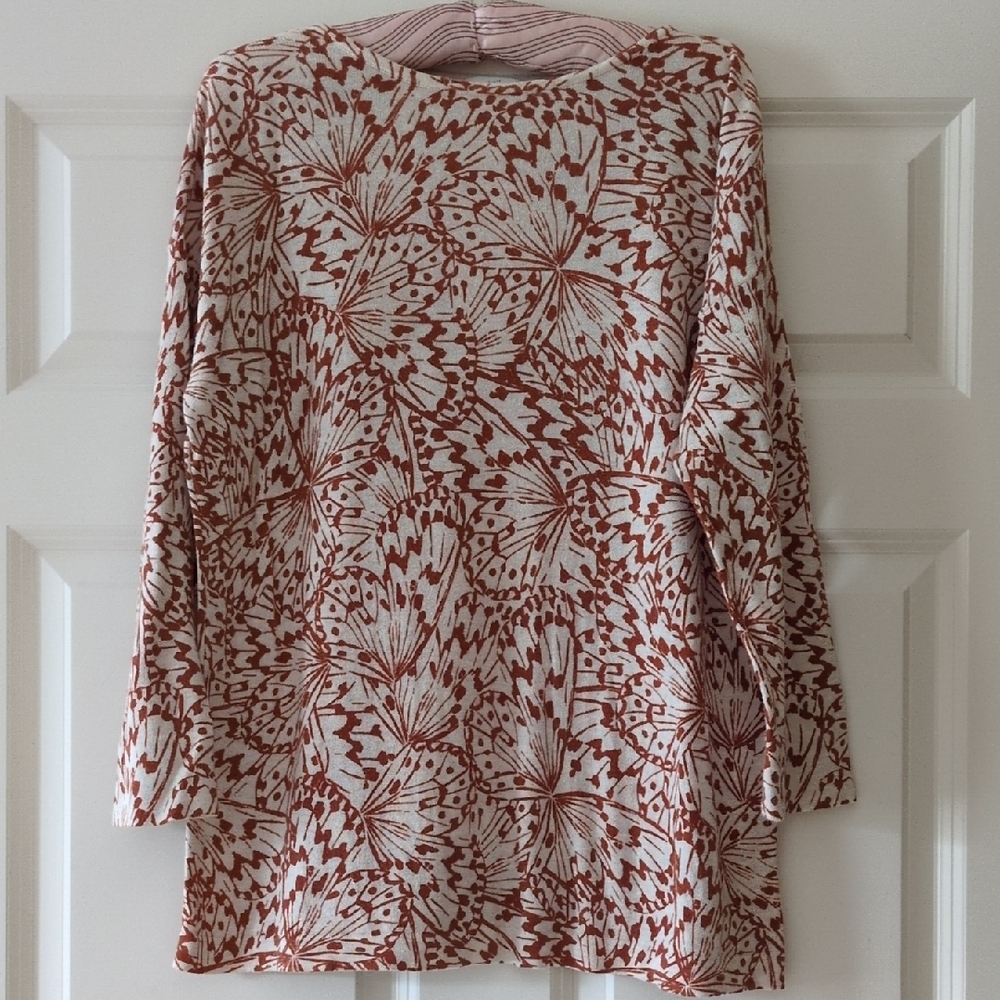 J.Jill Butterfly Sweater Top All Over Print Fun Modest Lightweight S
